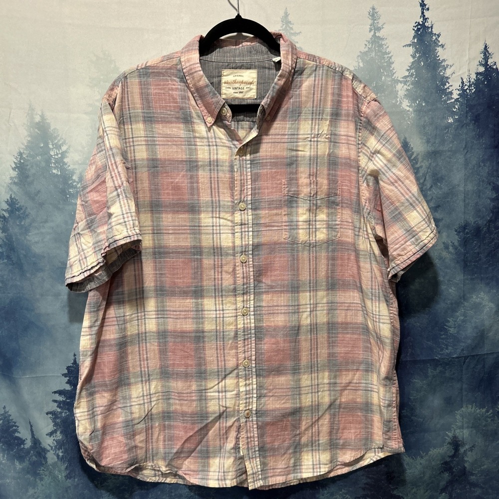 Weatherproof Vintage Mens Plaid Short Sleeve Button Down Shirt XXL